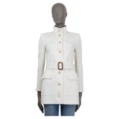 SAINT LAURENT ivory wool 2021 BELTED JERSEY Jacket 38 S