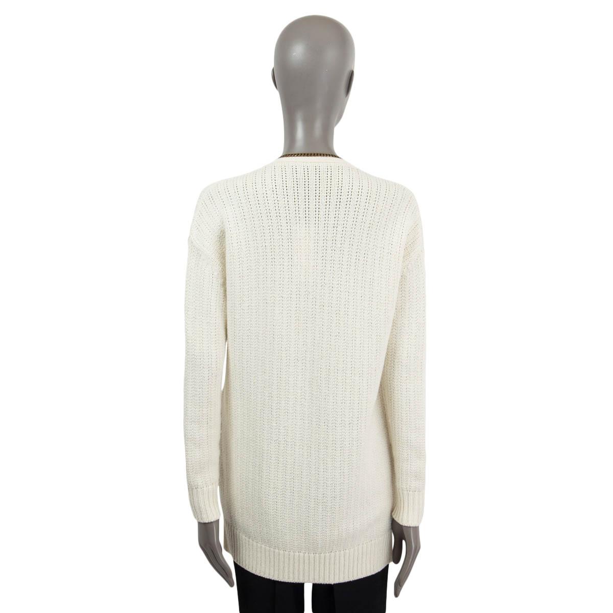 Women's SAINT LAURENT ivory wool blend 2019 CHAIN TRIM COLLEGE Cardigan Sweater S For Sale