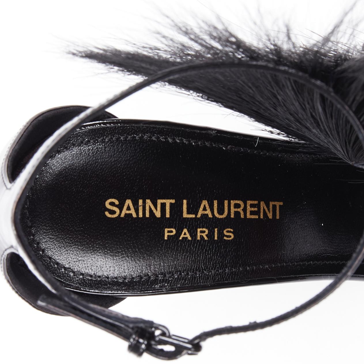 SAINT LAURENT Jamie 110 Runway schwarzer Pelz Mohawk Patent Sandalen EU37.5 im Angebot 5