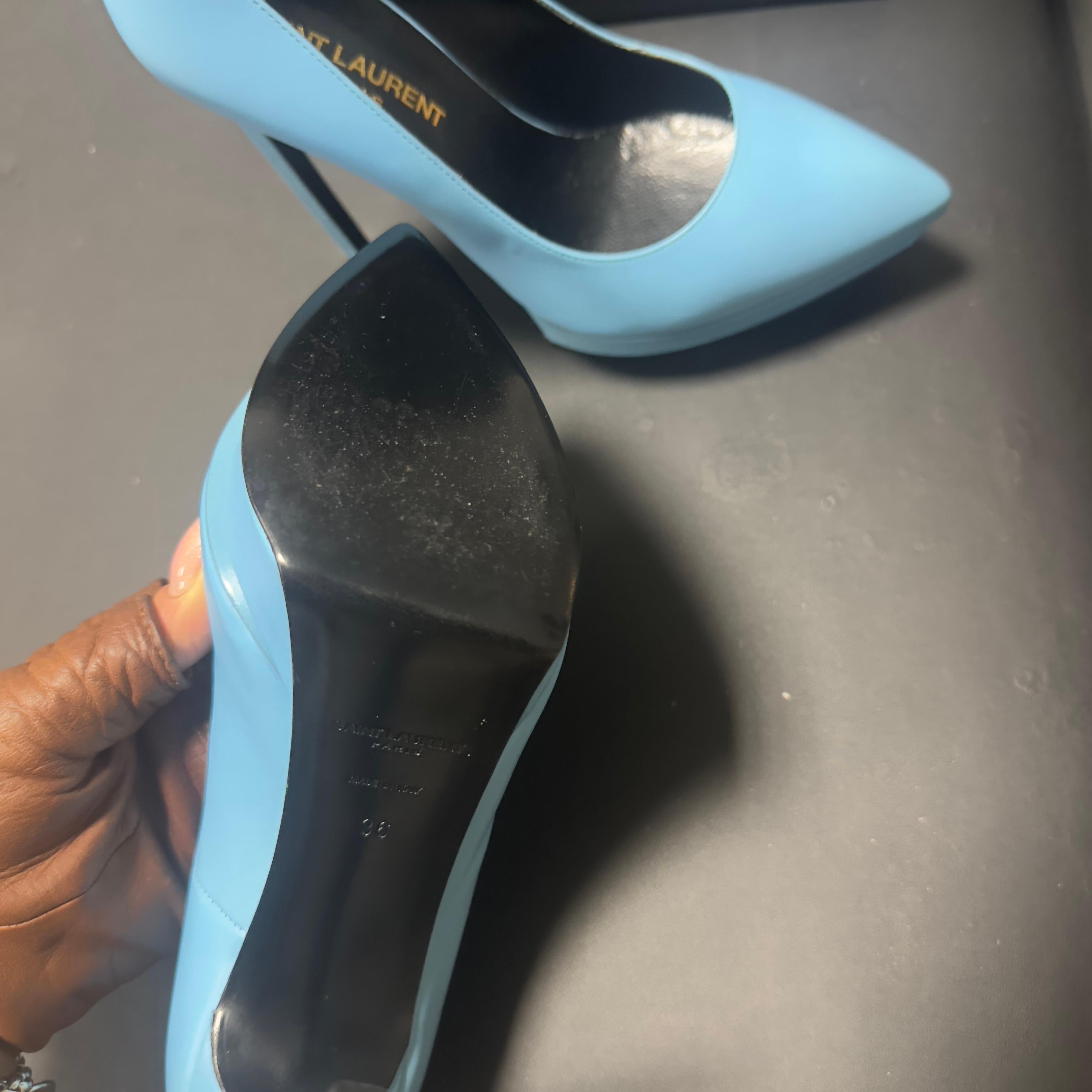 Saint Laurent Janis 105 Plateau-Pumps aus himmelblauem Leder - Größe 36 EU im Angebot 11