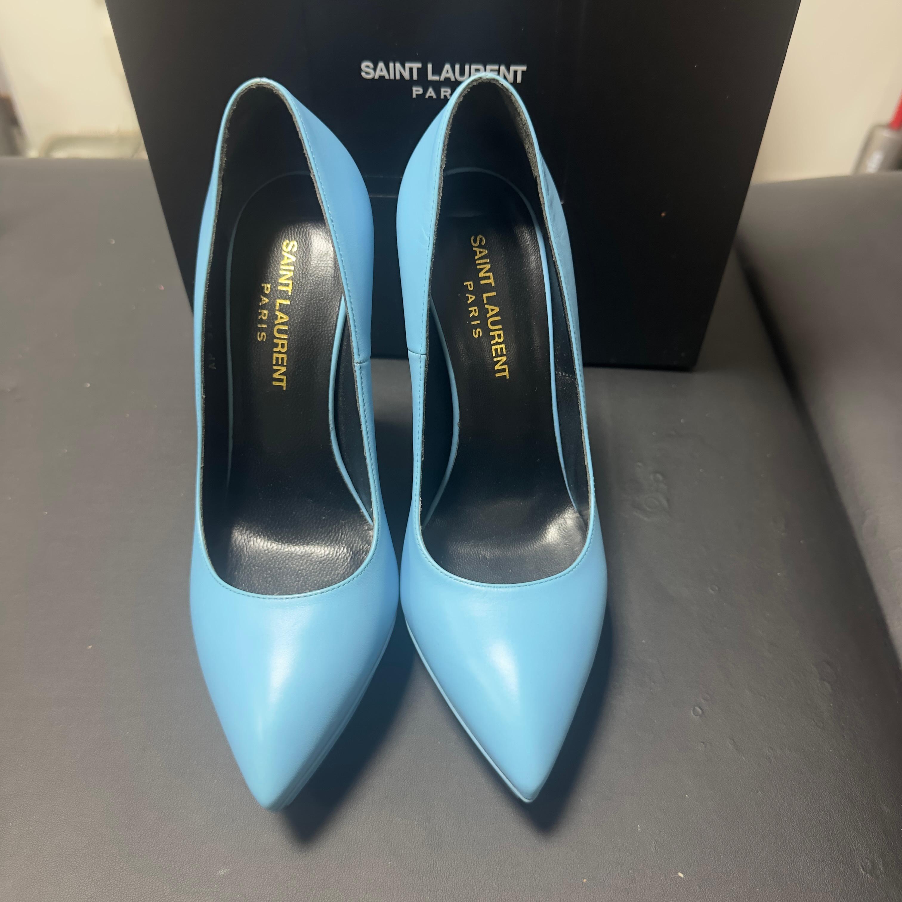 Saint Laurent Janis 105 Plateau-Pumps aus himmelblauem Leder - Größe 36 EU im Angebot 12