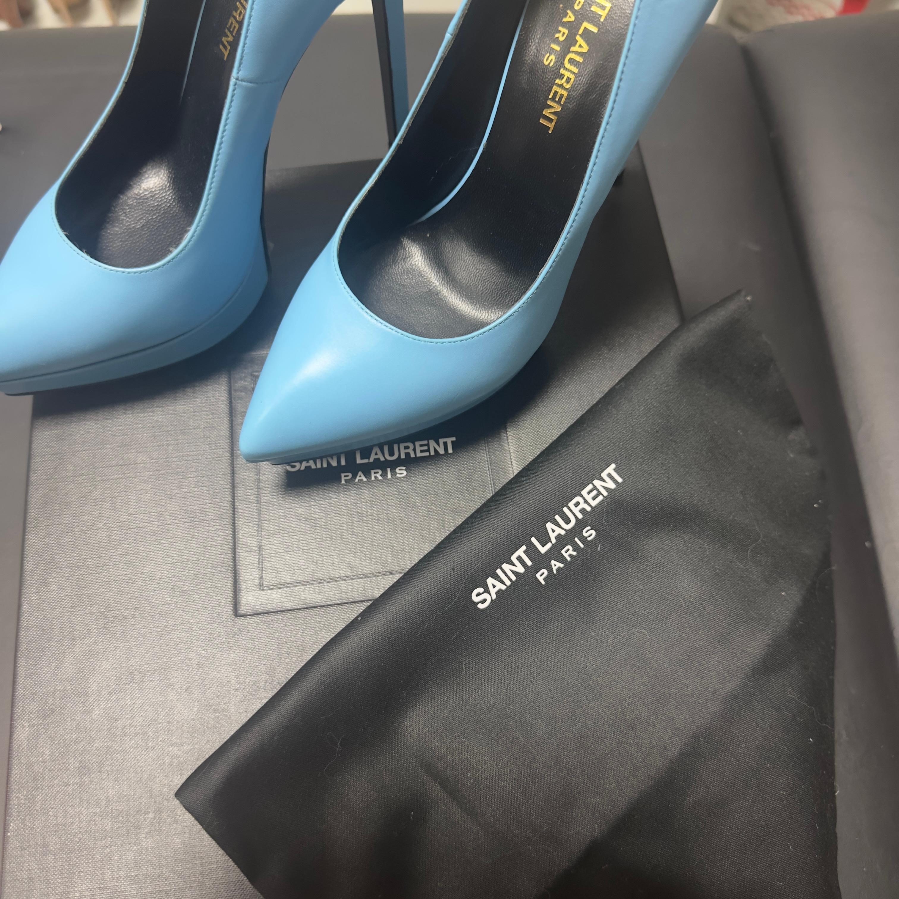 Saint Laurent Janis 105 Plateau-Pumps aus himmelblauem Leder - Größe 36 EU im Angebot 15