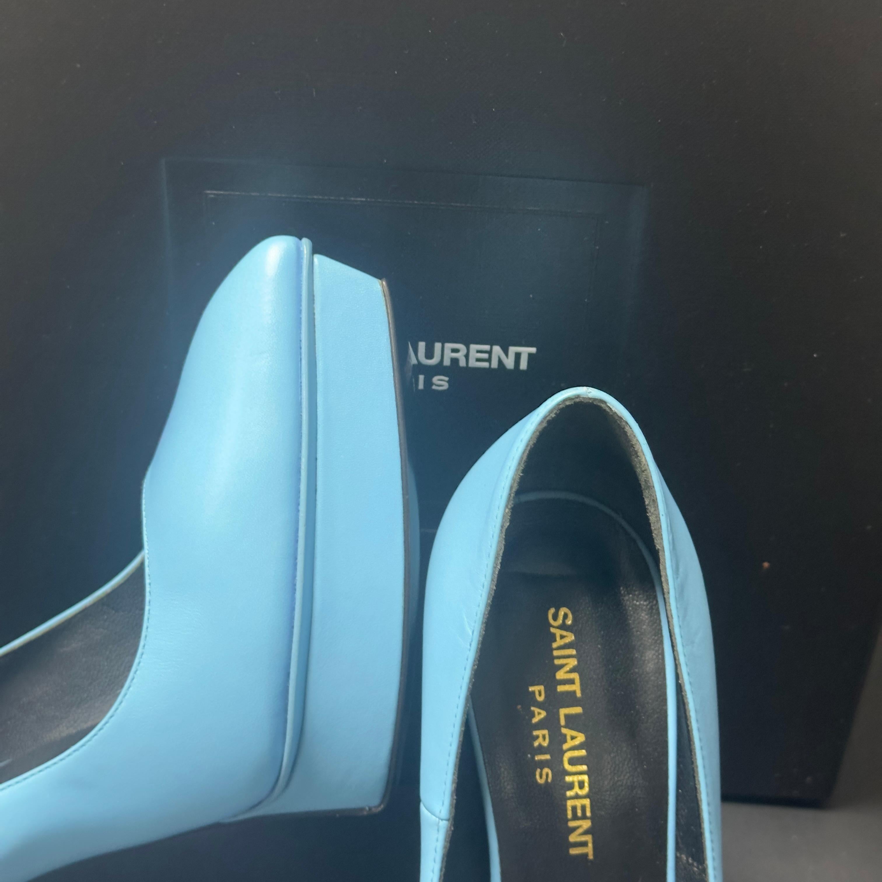 Saint Laurent Janis 105 Plateau-Pumps aus himmelblauem Leder - Größe 36 EU im Angebot 4