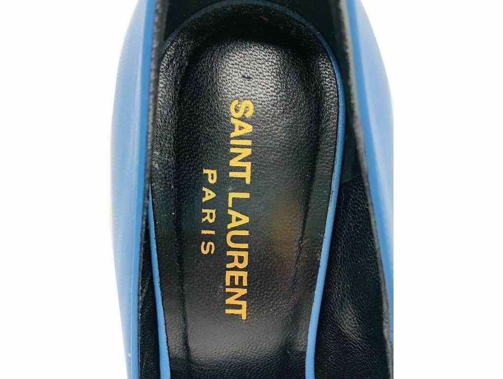 A lovely pair of Saint Laurent Janis 105 pointy high heeled pumps. A preloved pair which are in Excellent condition.
BRAND	
Saint Laurent

COLOUR	
Blue

ACCESSORIES	
Box, Dust cover

CONDITION	
Used – Excellent

FEATURES	
5