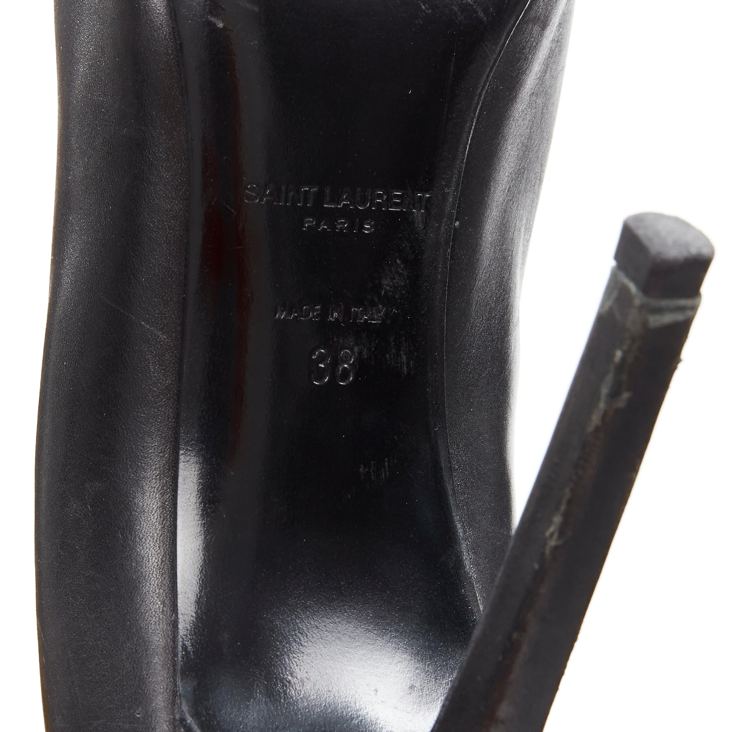 SAINT LAURENT Janis black leather gold icro stud toe cap high heel pump EU38 6