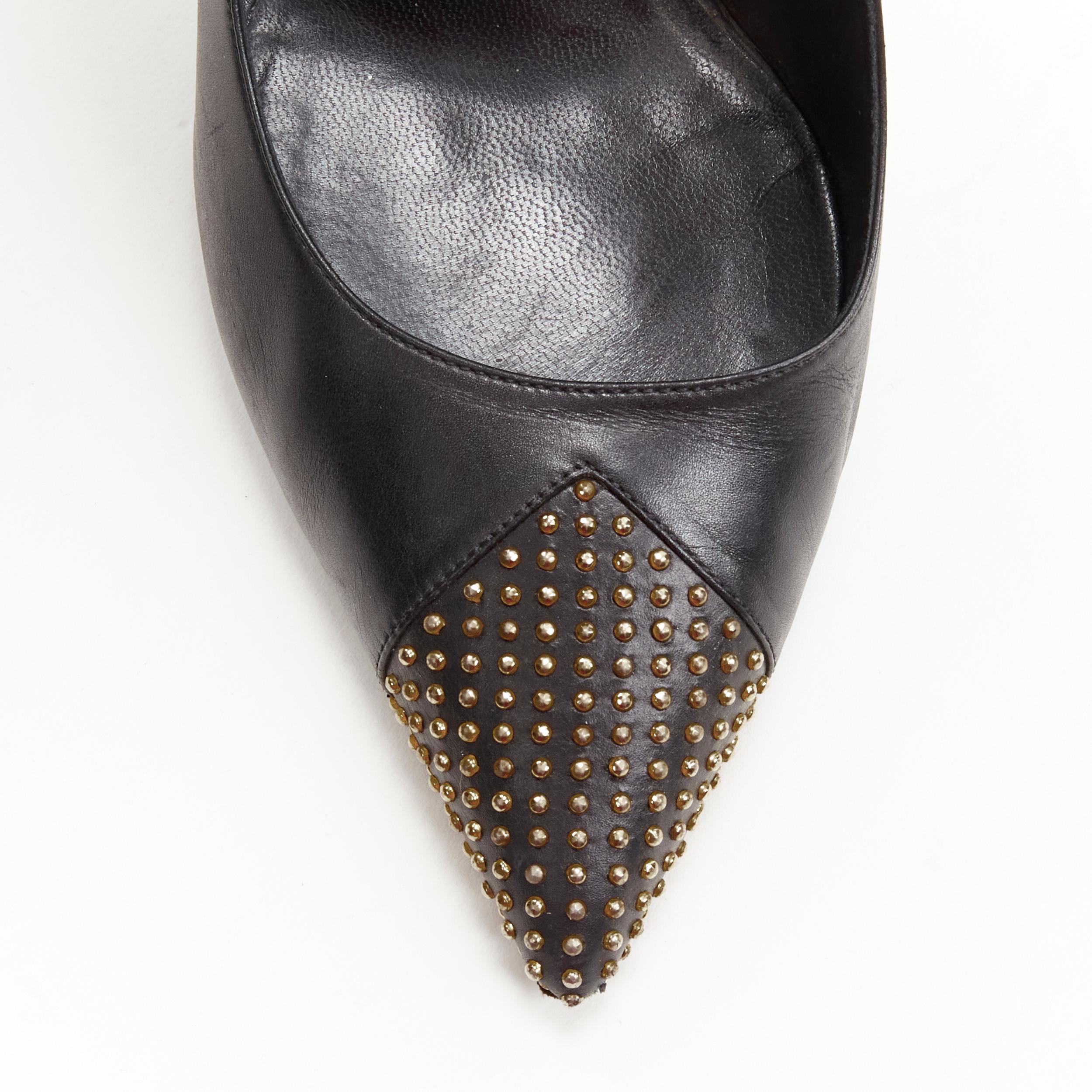 SAINT LAURENT Janis black leather gold icro stud toe cap high heel pump EU38 2