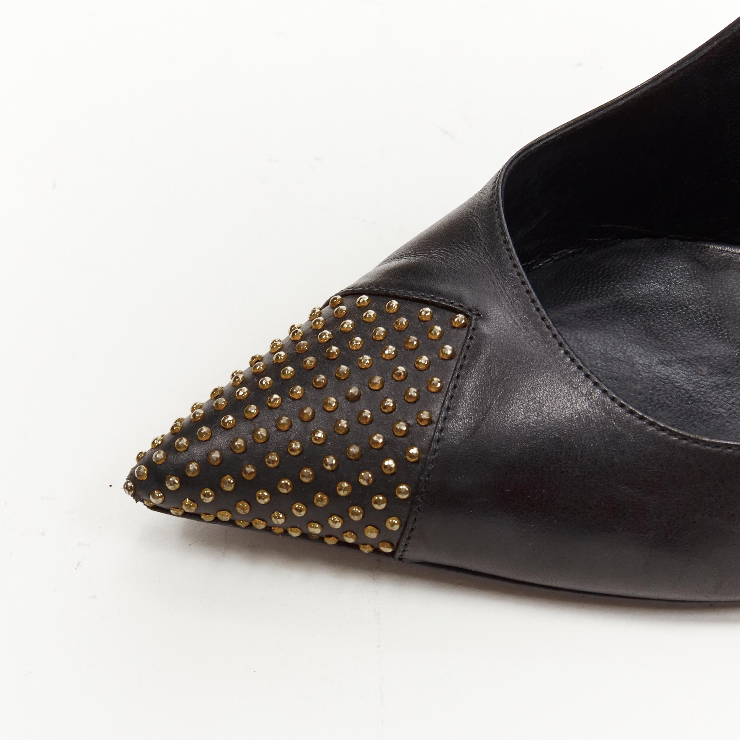 SAINT LAURENT Janis black leather gold icro stud toe cap high heel pump EU38 3