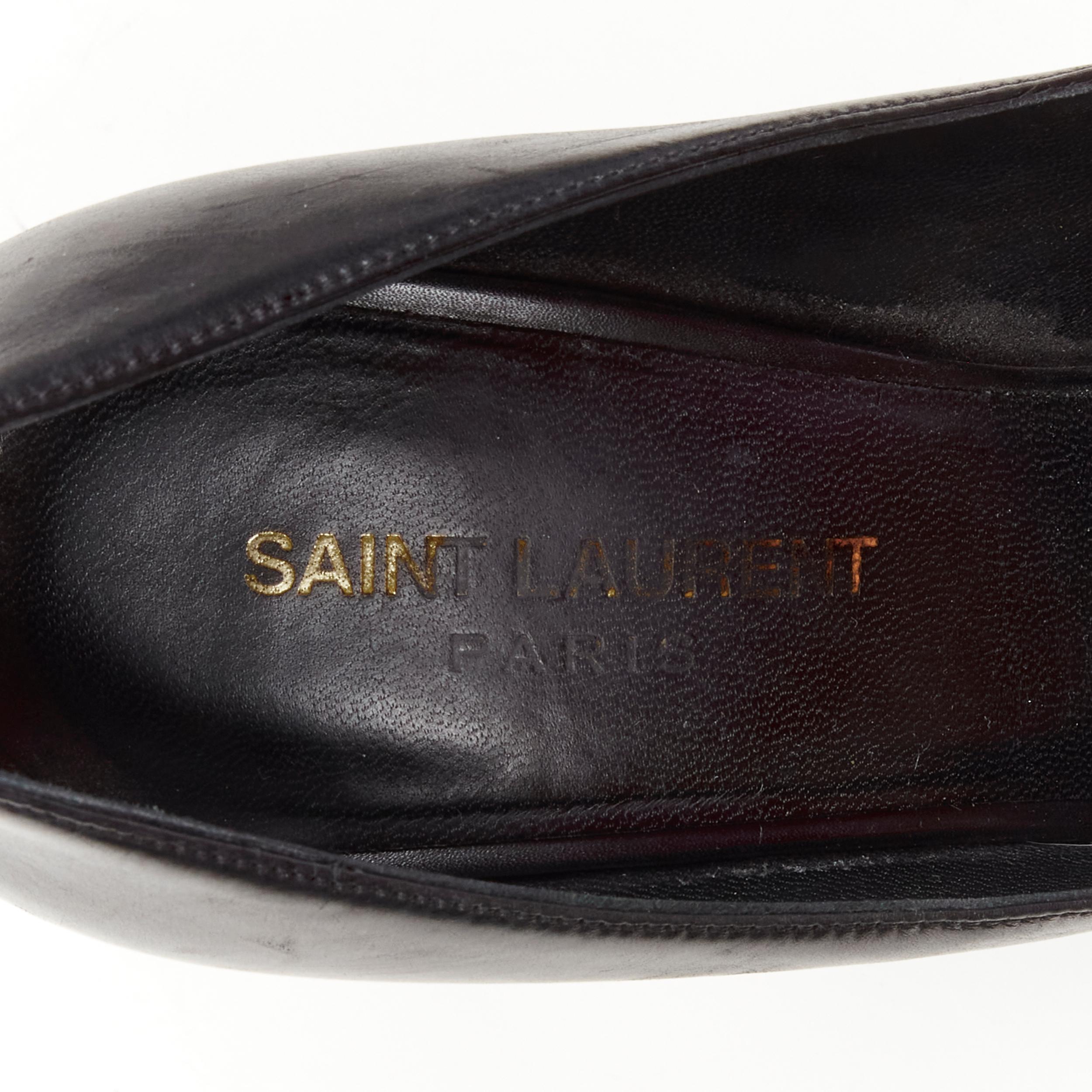 SAINT LAURENT Janis black leather gold icro stud toe cap high heel pump EU38 5