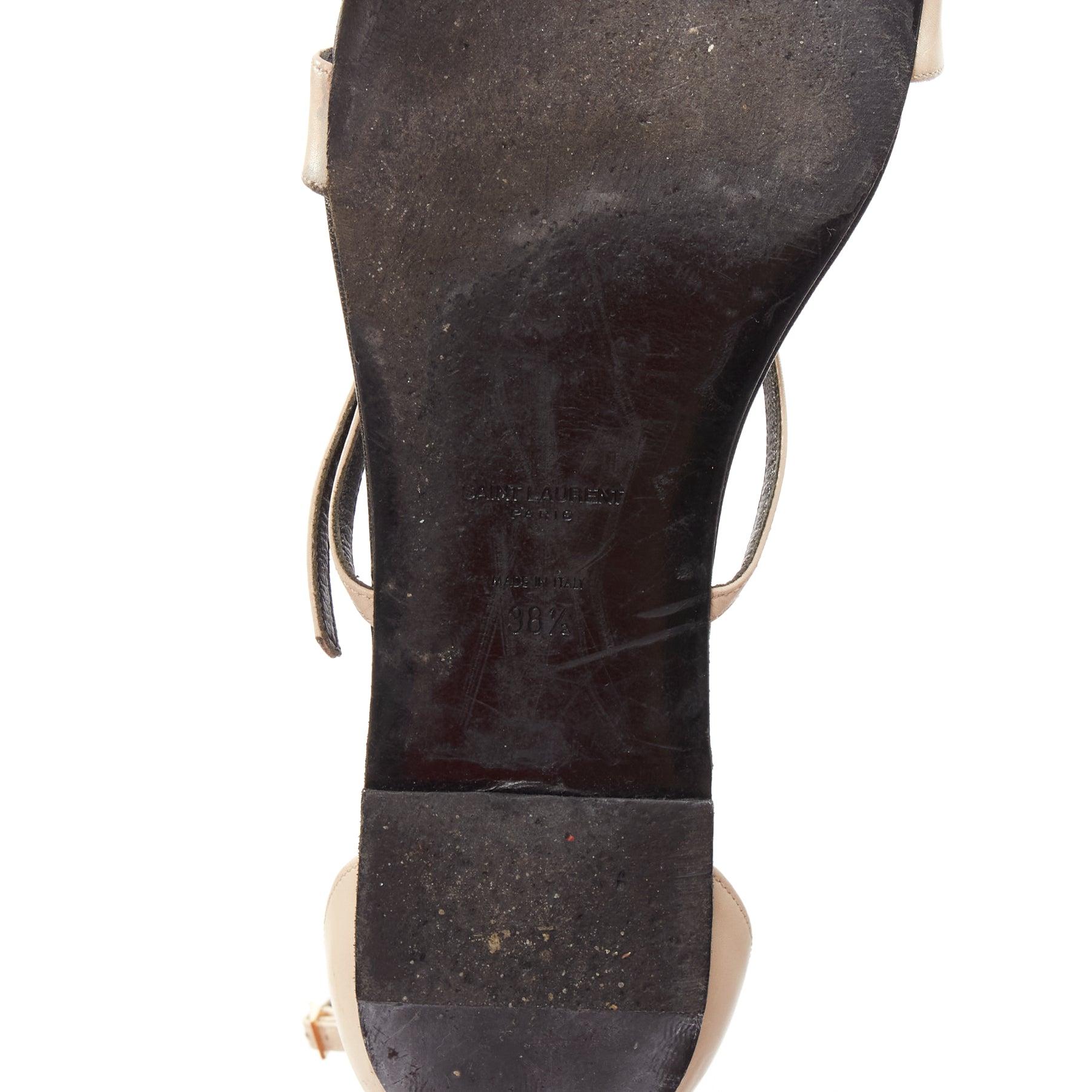 SAINT LAURENT Janis nude leather gold metal bar flat sandals EU38.5 For Sale 6