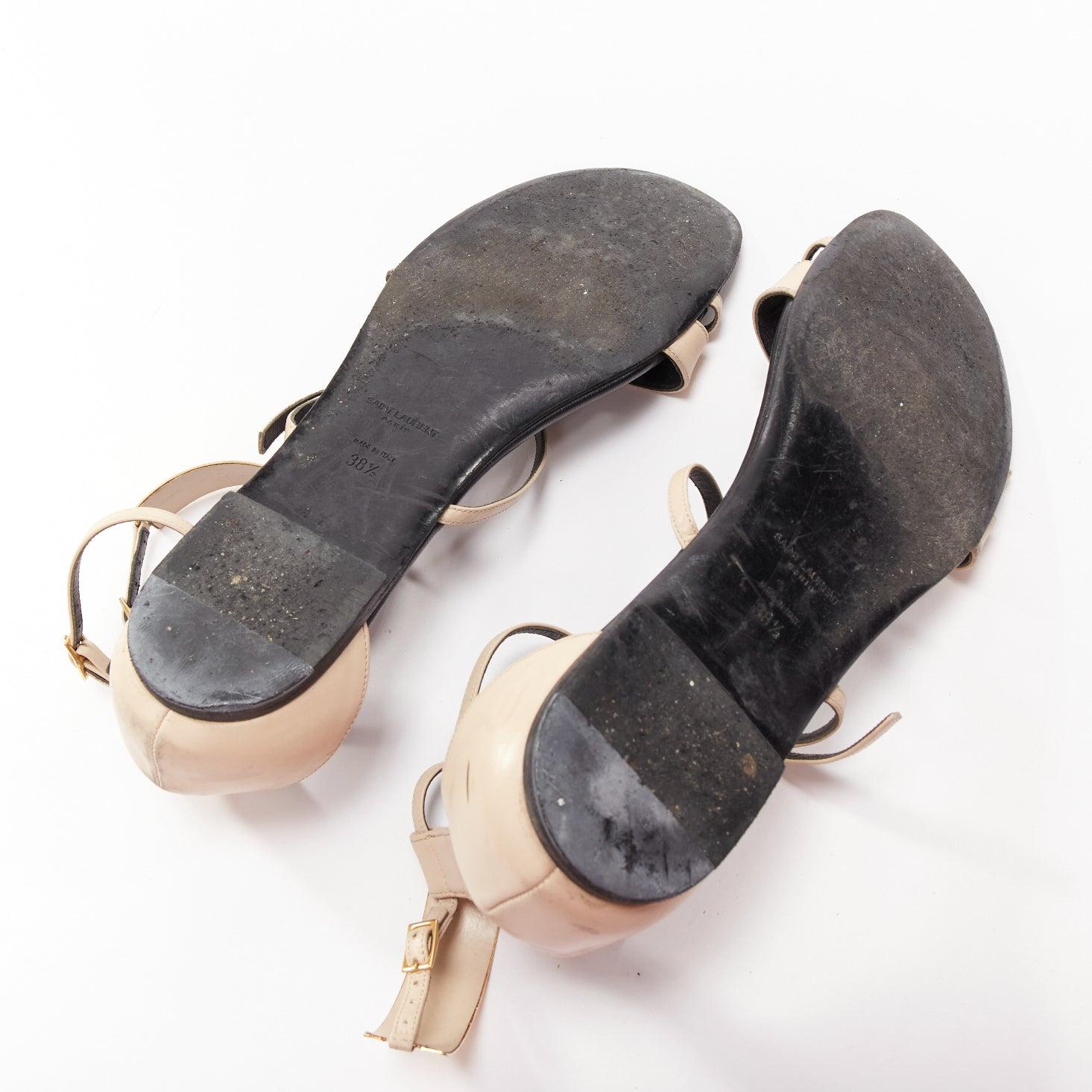 SAINT LAURENT Janis nude leather gold metal bar flat sandals EU38.5 For Sale 7