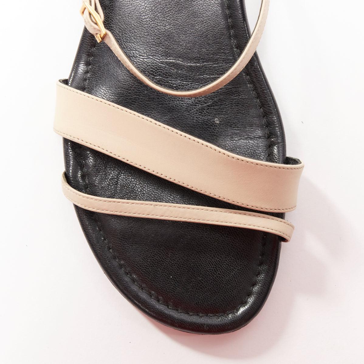 SAINT LAURENT Janis nude leather gold metal bar flat sandals EU38.5 For Sale 3