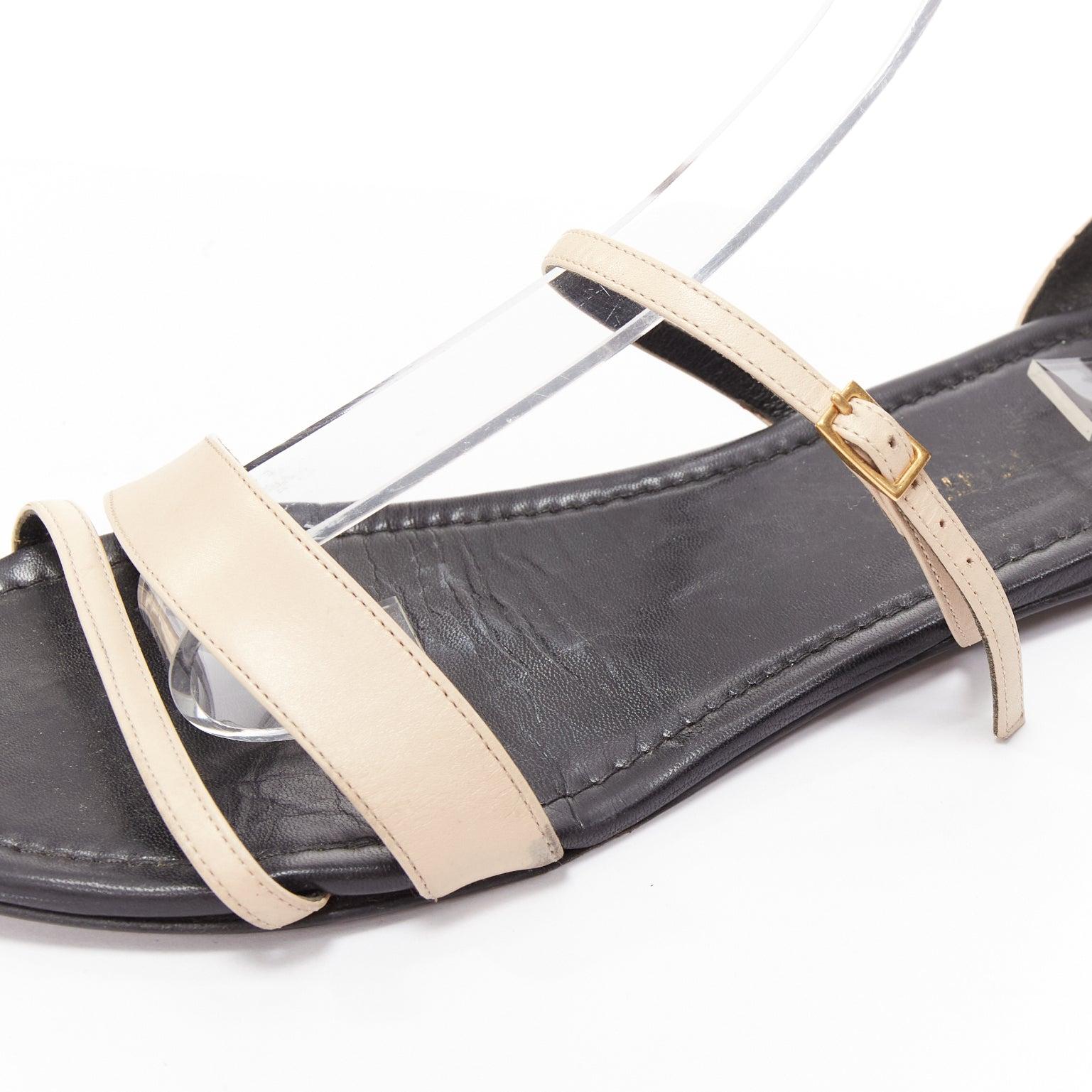 SAINT LAURENT Janis nude leather gold metal bar flat sandals EU38.5 For Sale 4