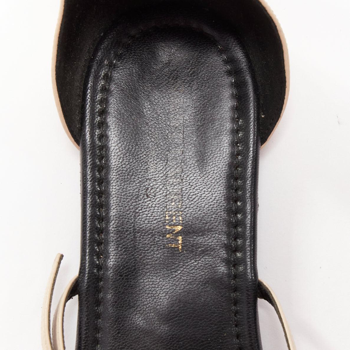 SAINT LAURENT Janis nude leather gold metal bar flat sandals EU38.5 For Sale 5