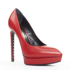 SAINT LAURENT Janis Rouge Oriente leather studded heel platform pumps EU37.5