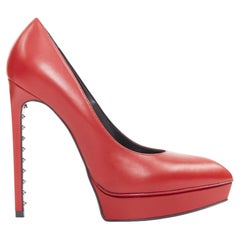 SAINT LAURENT Janis Rouge Oriente leather studded heel platform pumps EU37.5