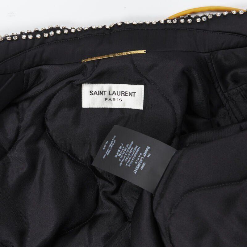 SAINT LAURENT Je T'aime Teddy black satin crystal collar bomber jacket FR34 For Sale 6