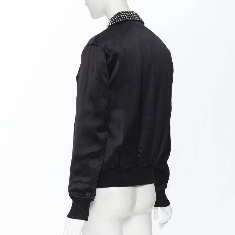 SAINT LAURENT Je T'aime Teddy black satin crystal collar bomber jacket FR34 For Sale 3