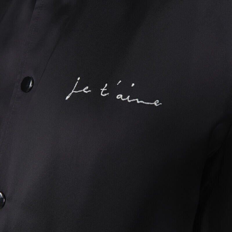 SAINT LAURENT Je T'aime Teddy black satin crystal collar bomber jacket FR34 For Sale 4