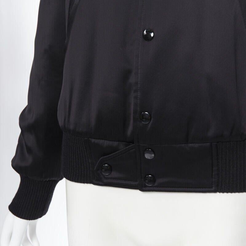 SAINT LAURENT Je T'aime Teddy black satin crystal collar bomber jacket FR34 For Sale 5