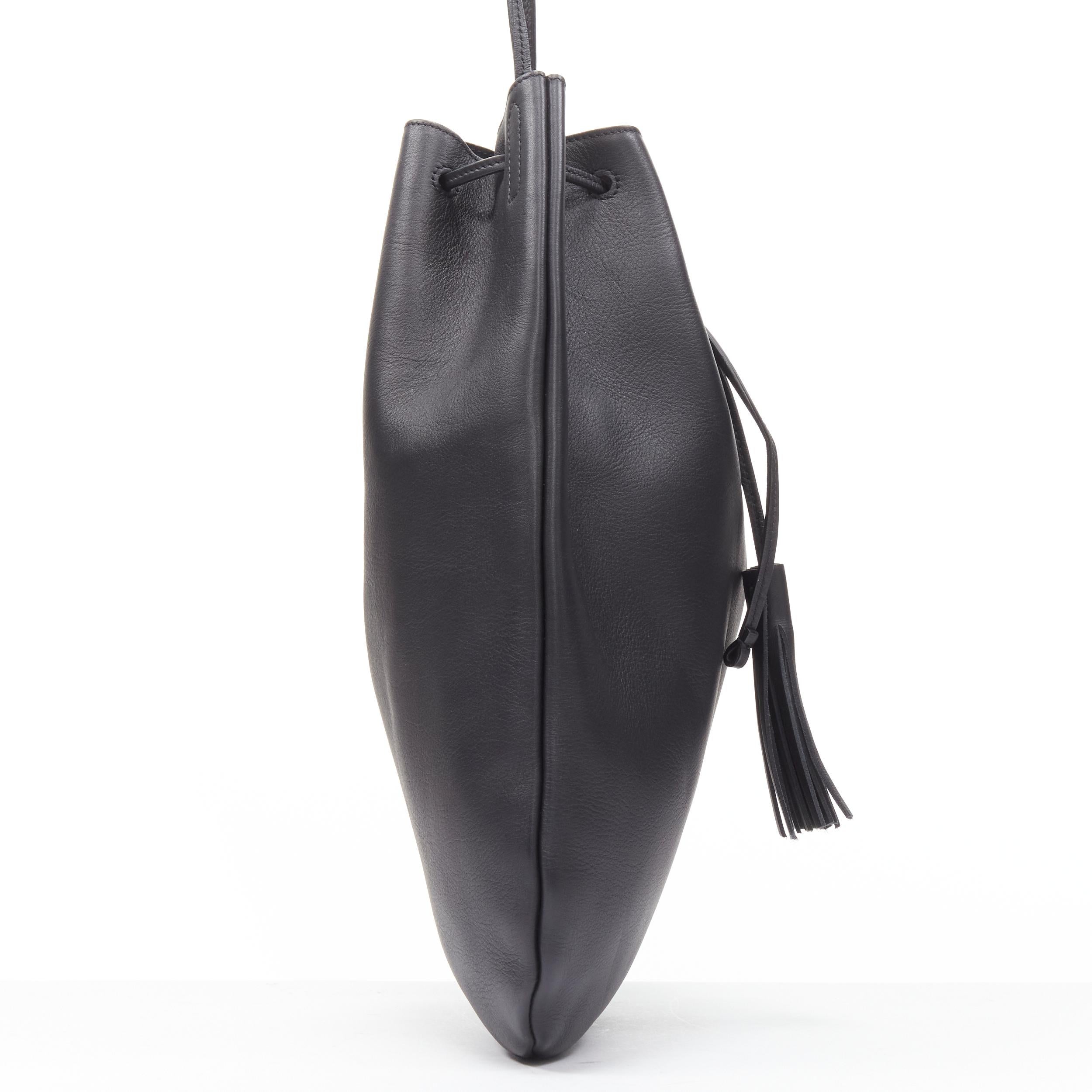 Women's SAINt LAURENT Jen Medium black calfskin leather tassel drawstring flat bucket 