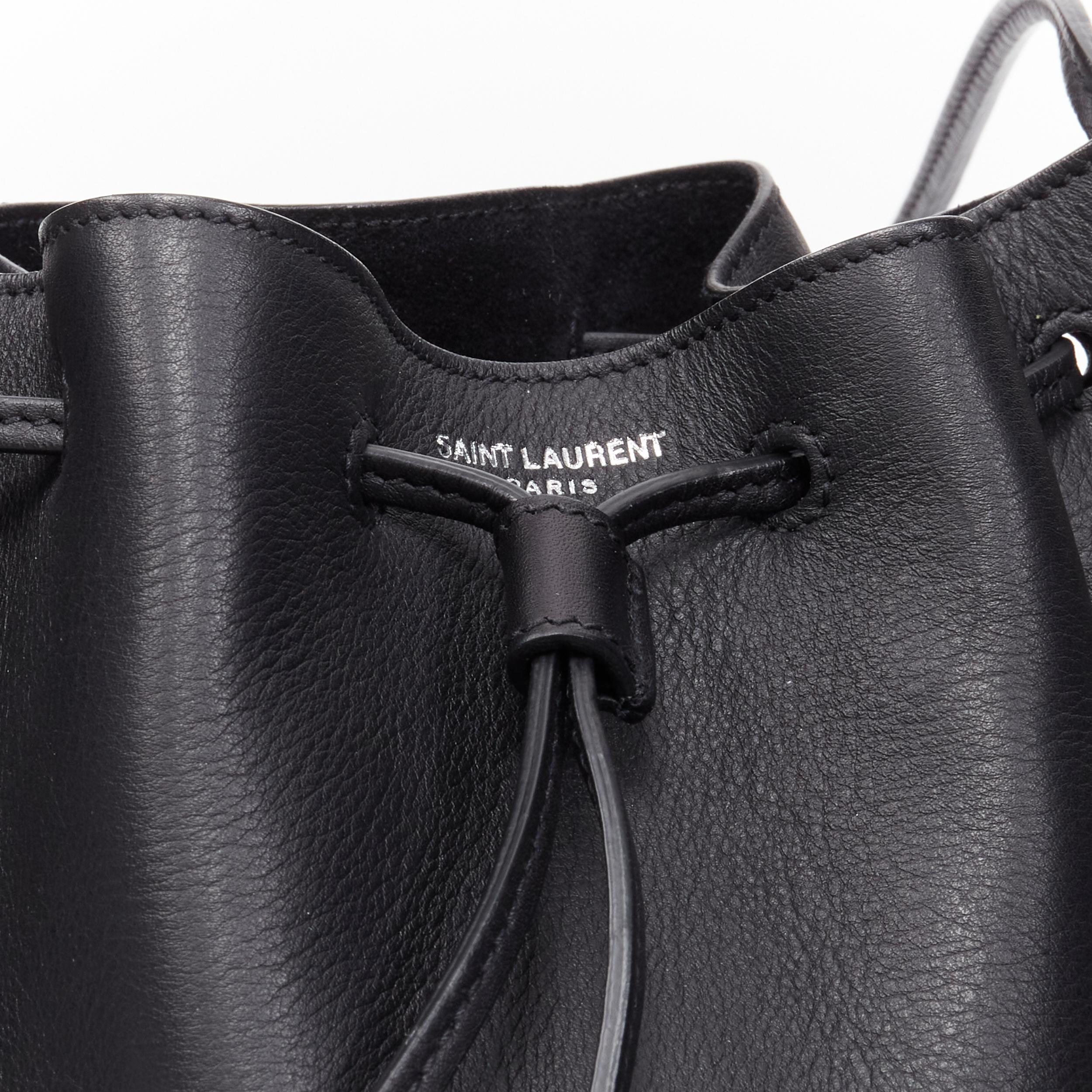 SAINt LAURENT Jen Medium black calfskin leather tassel drawstring flat bucket  4