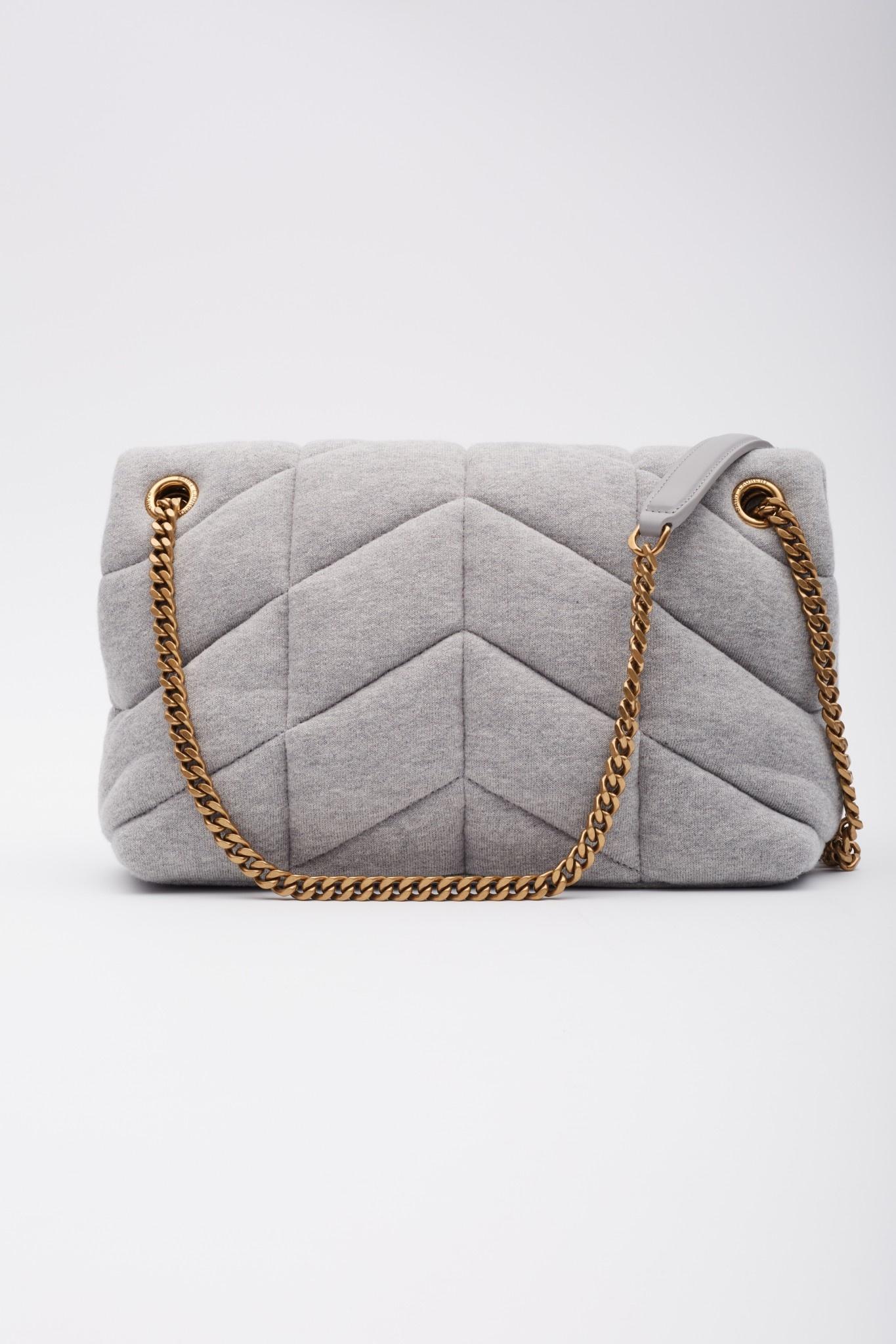 Saint Laurent Jersey Quilted Loulou Puffer Bag Grey Cloud Small In New Condition In Montreal, Quebec