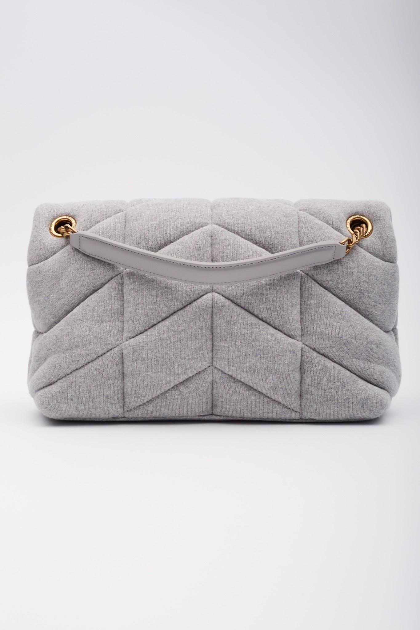 Women's Saint Laurent Jersey Quilted Loulou Puffer Bag Grey Cloud Small