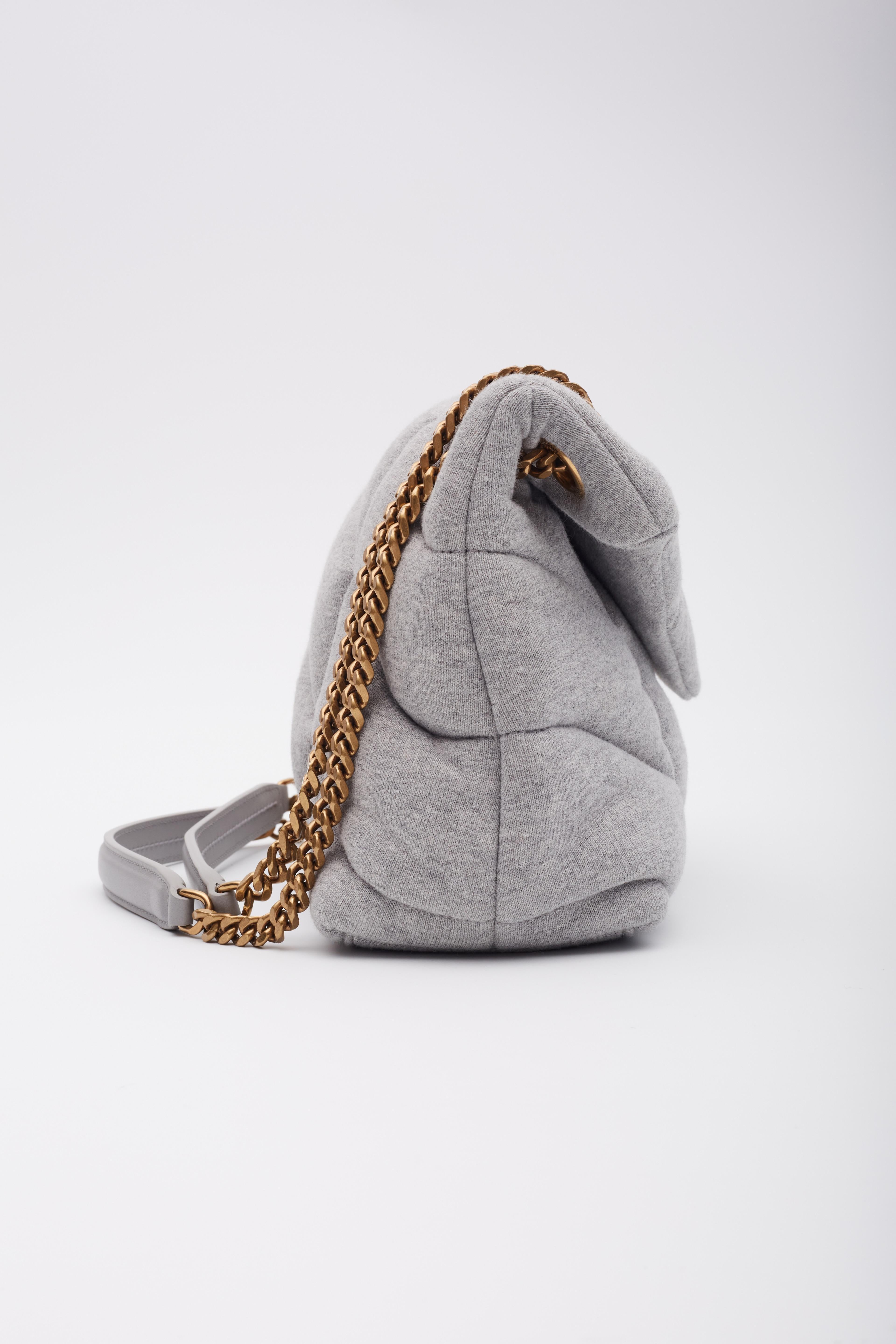 Saint Laurent Jersey Quilted Loulou Puffer Bag Grey Cloud Small 1