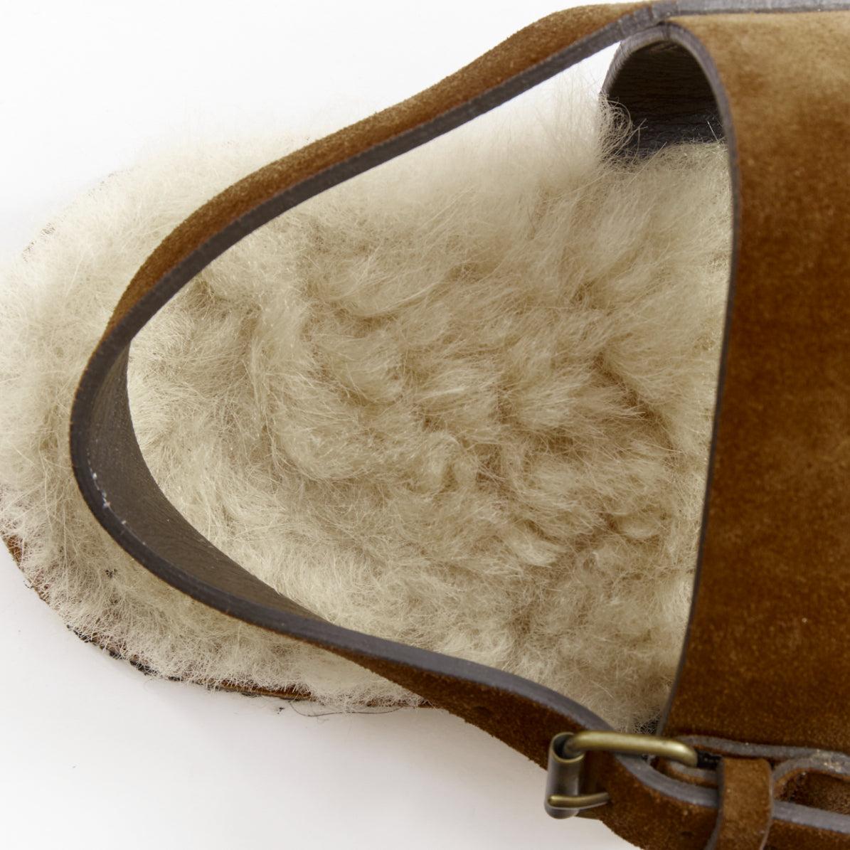 SAINT LAURENT Joan Noe tan leather cream shearling lined sandals EU38 For Sale 6