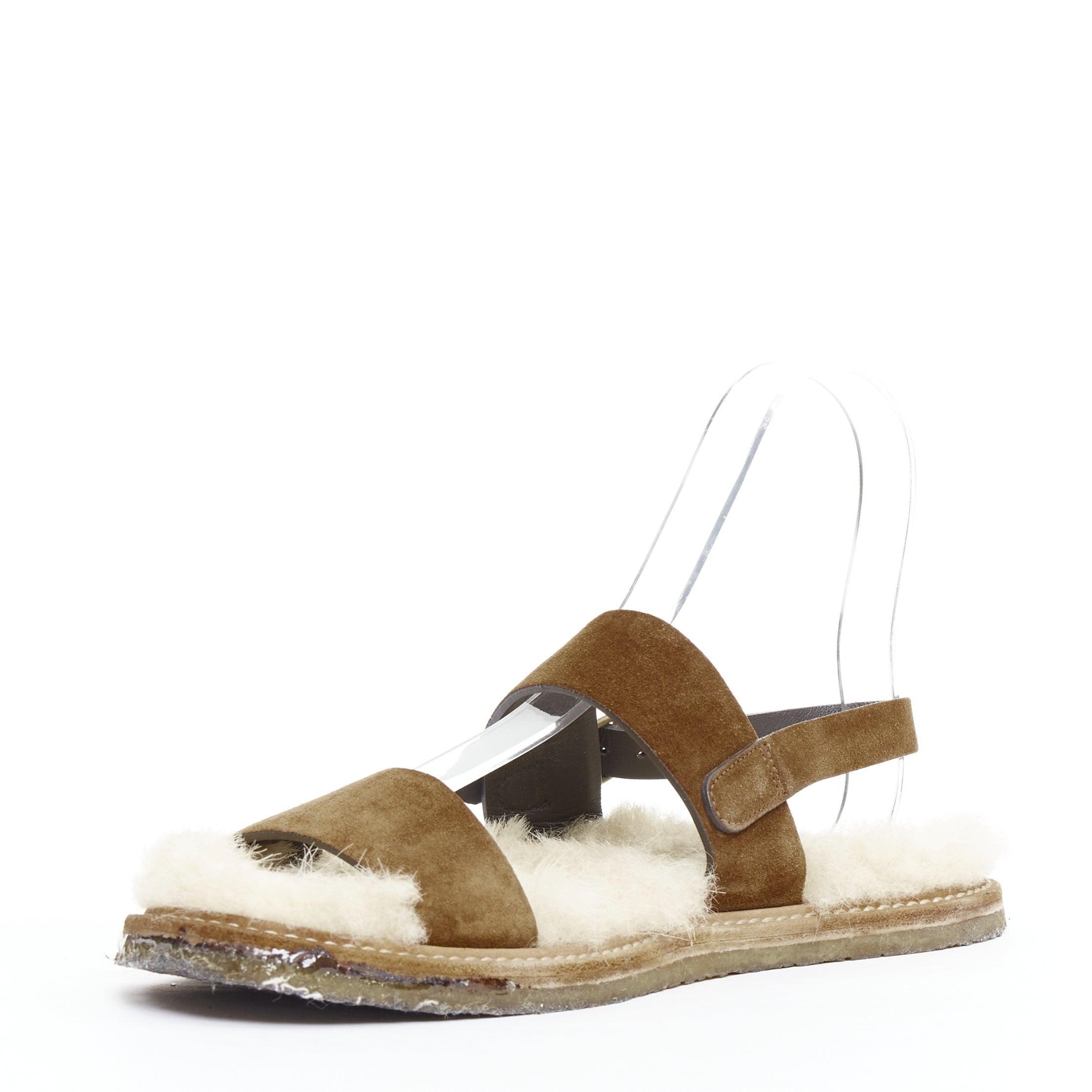 Women's SAINT LAURENT Joan Noe tan leather cream shearling lined sandals EU38 For Sale