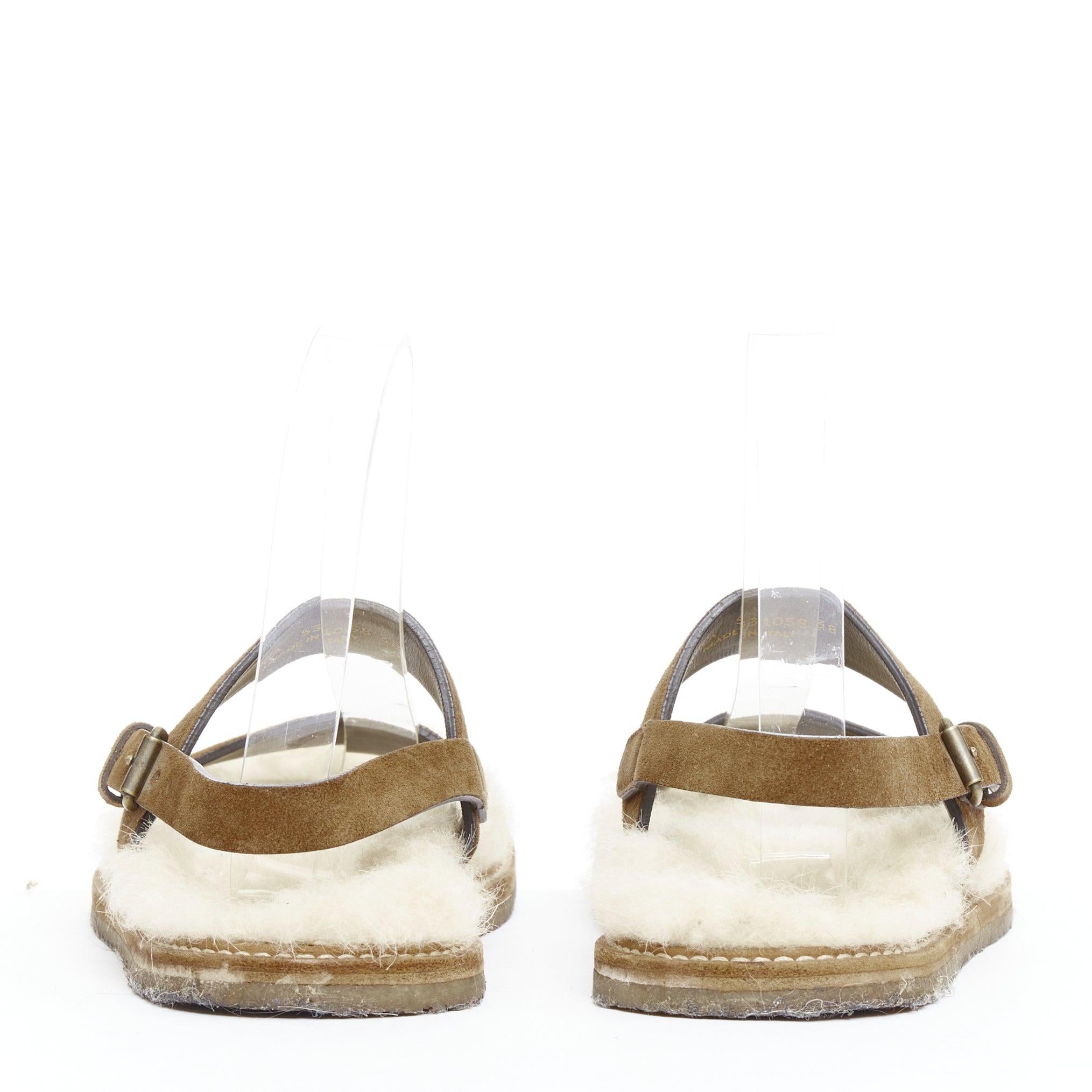 SAINT LAURENT Joan Noe tan leather cream shearling lined sandals EU38 For Sale 1