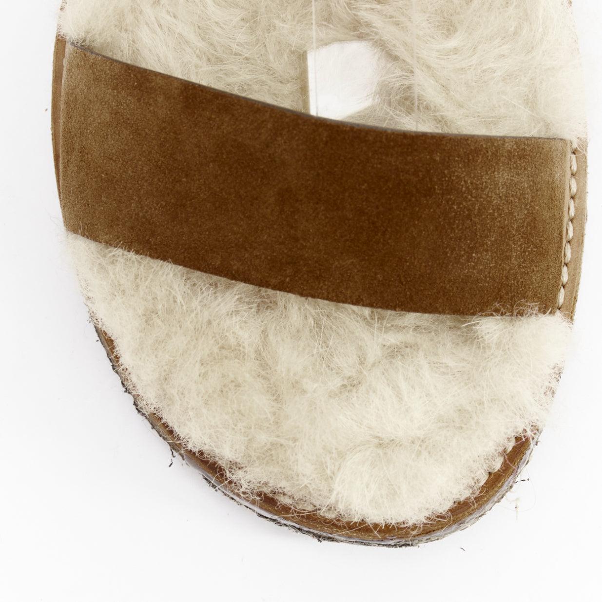 SAINT LAURENT Joan Noe tan leather cream shearling lined sandals EU38 For Sale 2