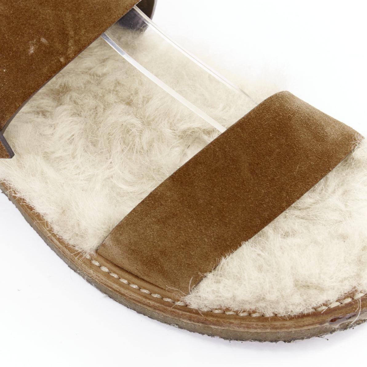 SAINT LAURENT Joan Noe tan leather cream shearling lined sandals EU38 For Sale 3