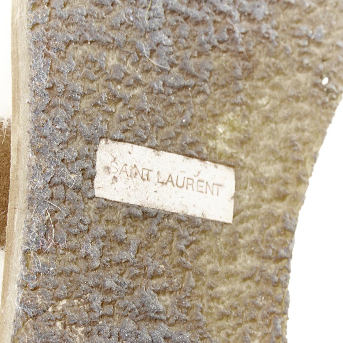 SAINT LAURENT Joan Noe tan leather cream shearling lined sandals EU38 For Sale 5