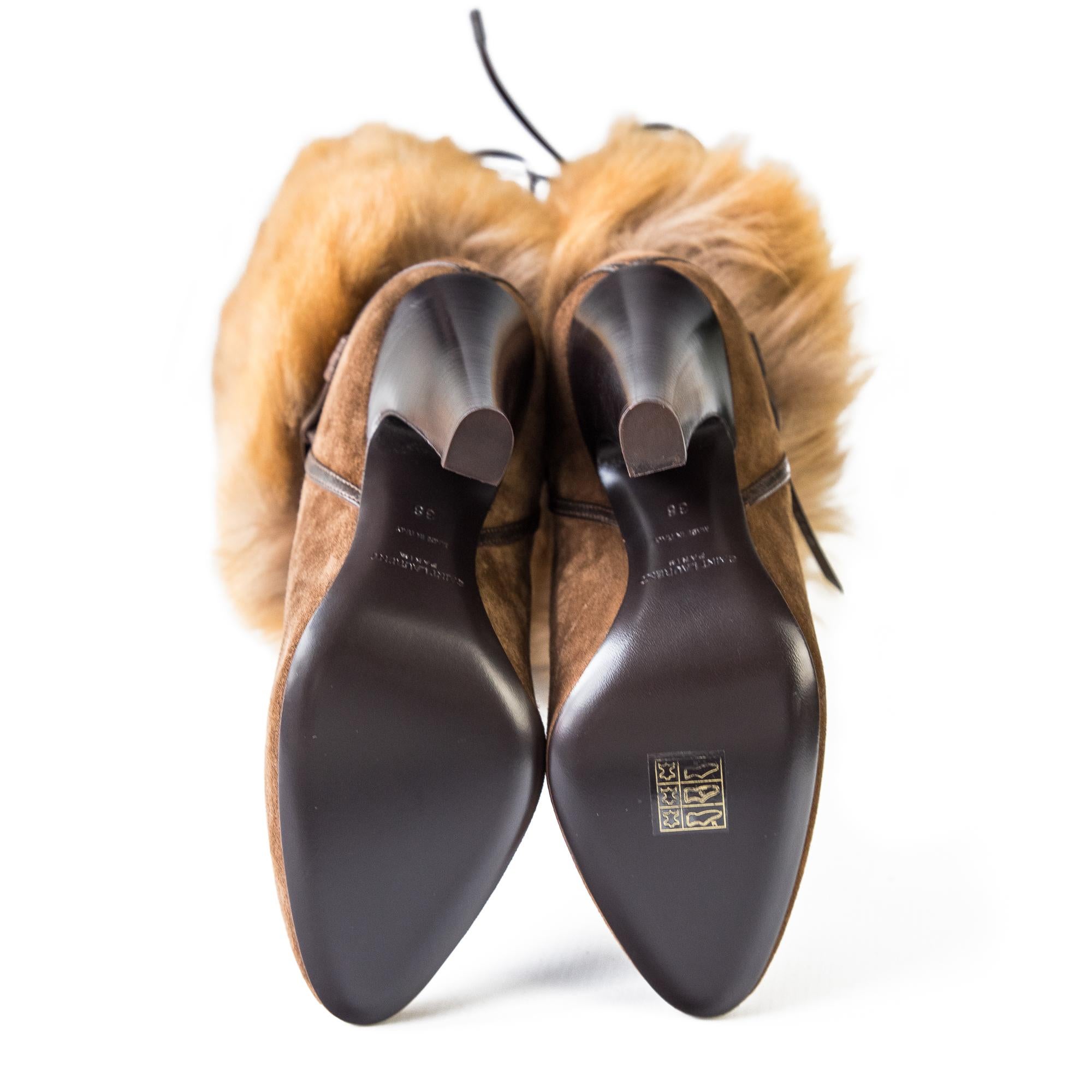 Saint Laurent Jokull Brown Fur Knee High Boots size 38 4