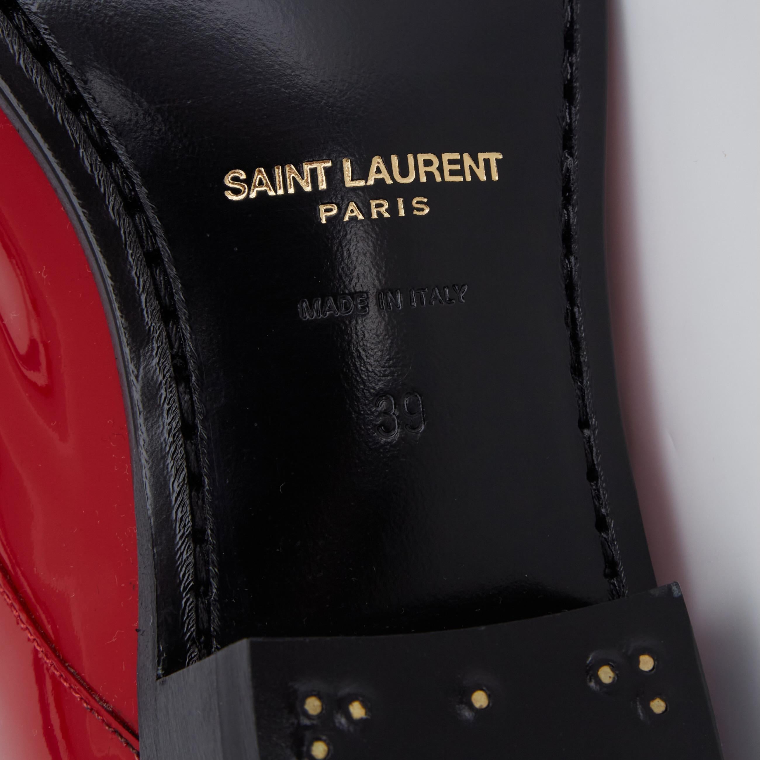 Saint Laurent Jonas Patent Red Heeled Ankle Boots (39 EU) 581845 In New Condition For Sale In Montreal, Quebec