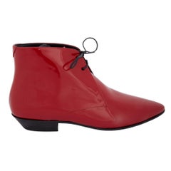 Saint Laurent Jonas Patent Red Heeled Ankle Boots (39 EU) 581845