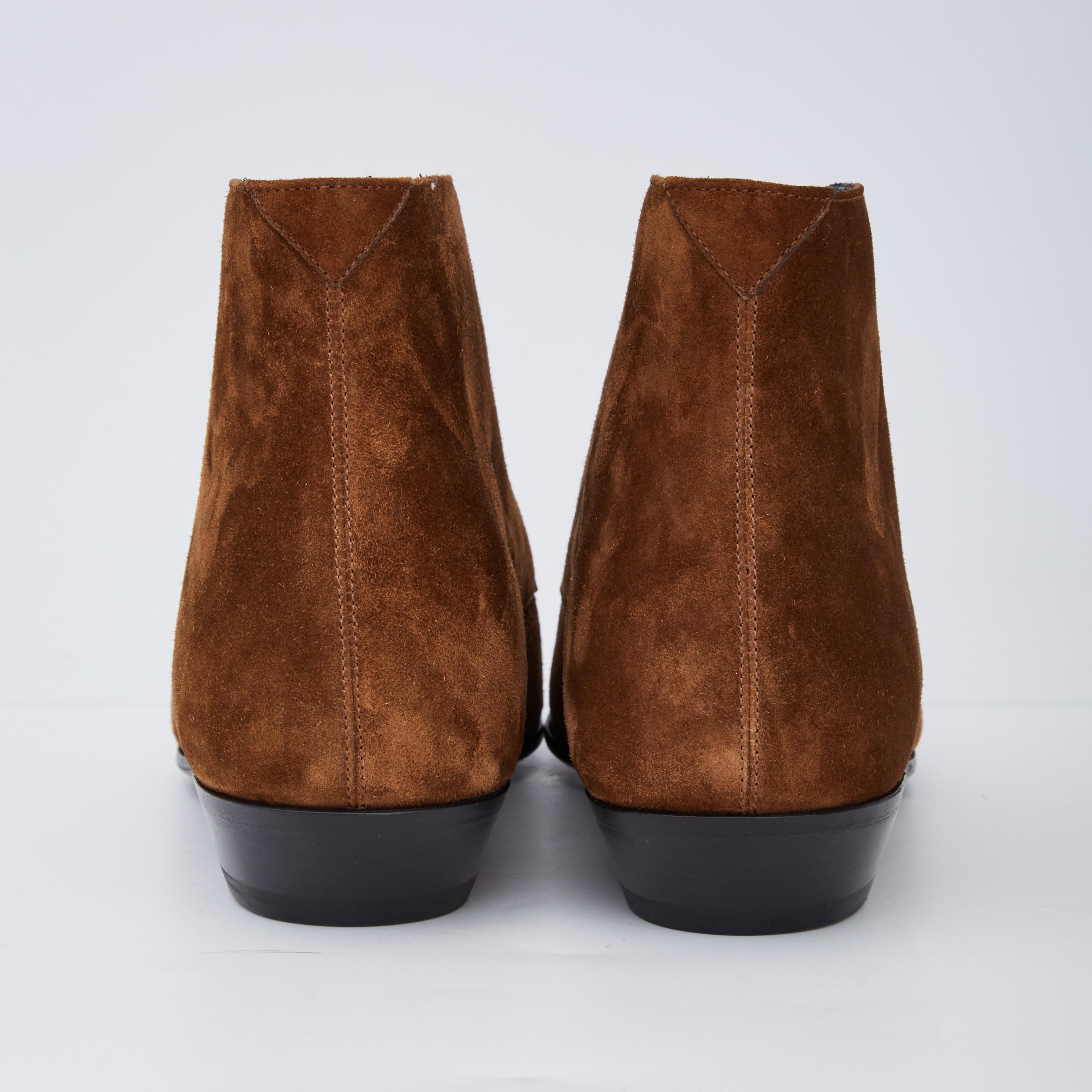 Brown Saint Laurent Jonas Suede Heeled Ankle Boots (EU 37.5) 581845 For Sale
