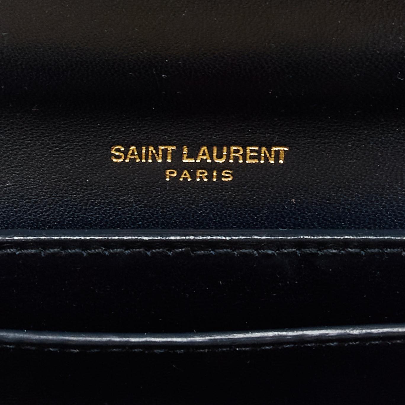 SAINT LAURENT Kaia blue scaled leather gold half moon crossbody satchel bag For Sale 7