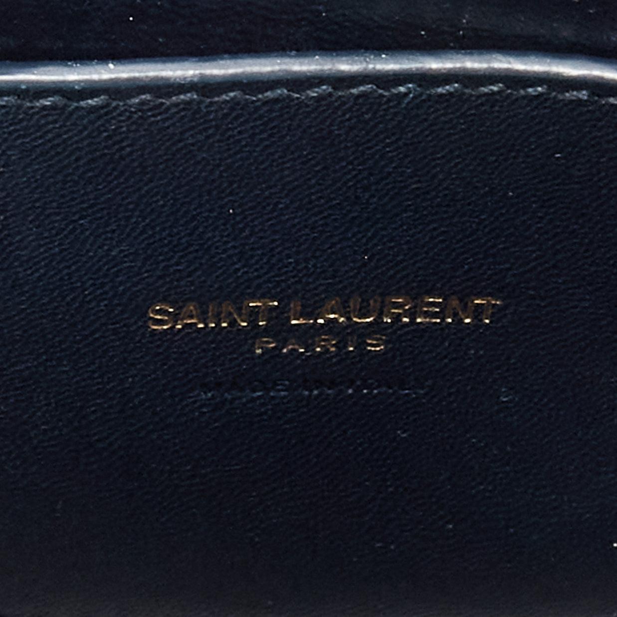 SAINT LAURENT Kaia blue scaled leather gold half moon crossbody satchel bag For Sale 8
