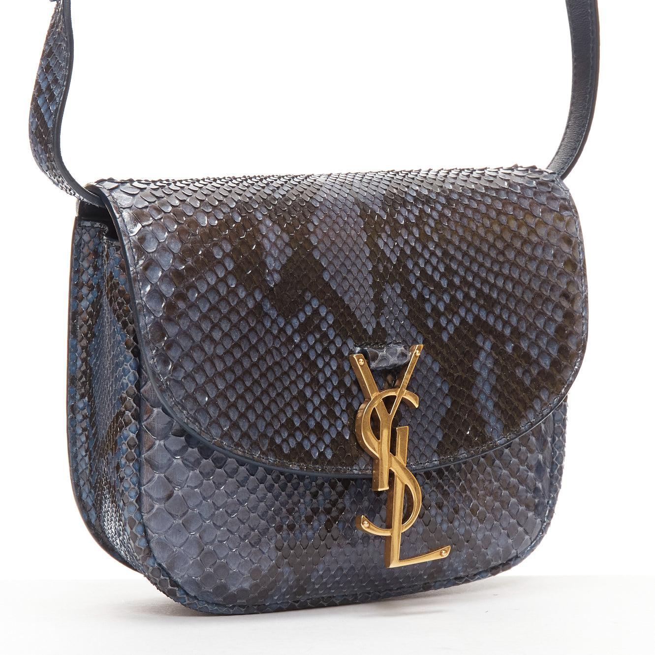 Women's SAINT LAURENT Kaia blue scaled leather gold half moon crossbody satchel bag For Sale