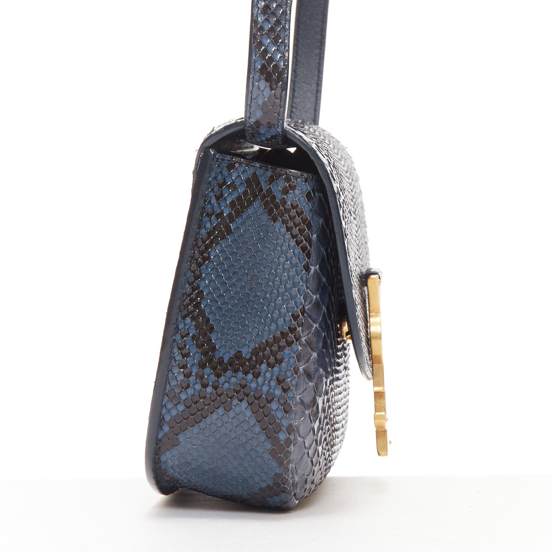SAINT LAURENT Kaia blue scaled leather gold half moon crossbody satchel bag For Sale 1