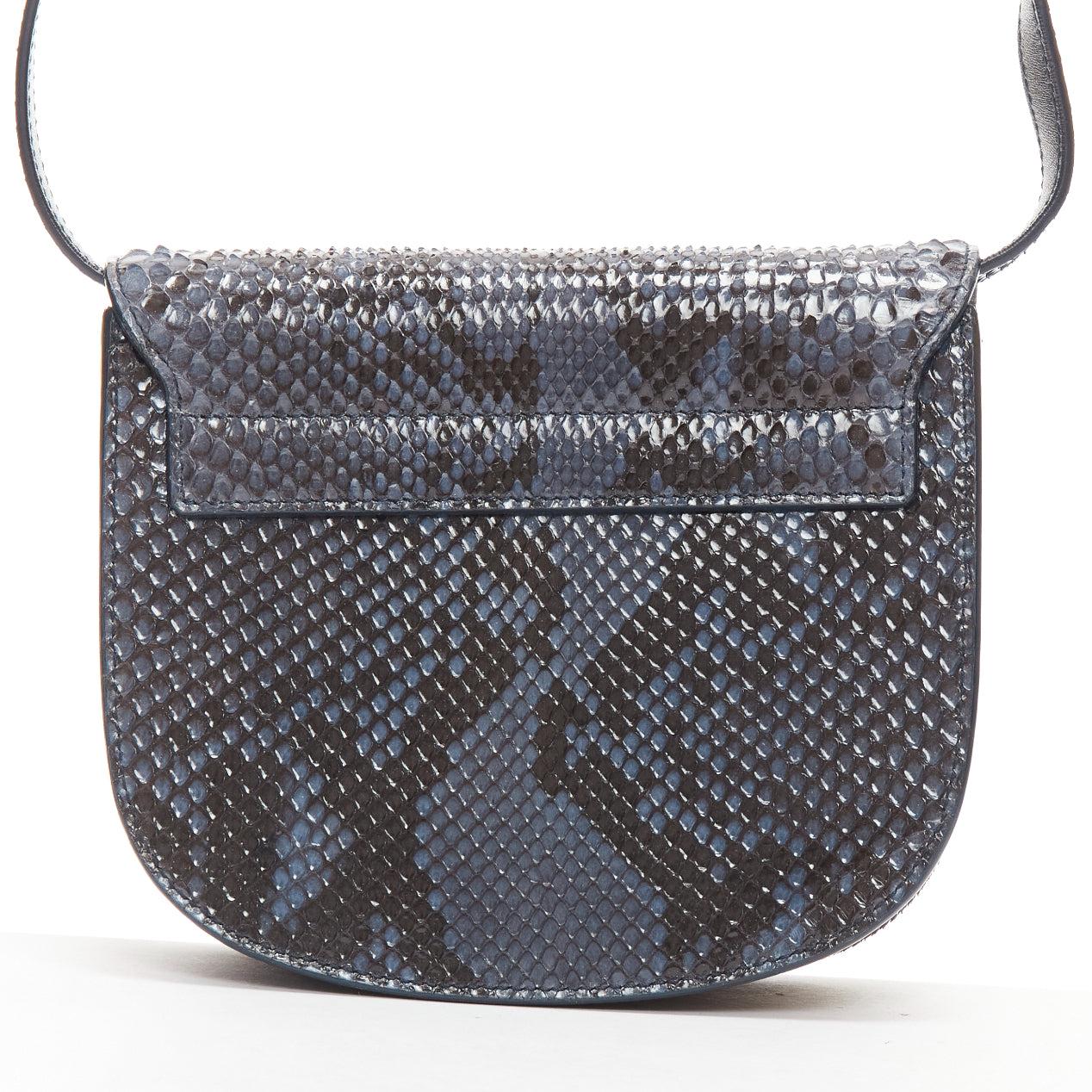 SAINT LAURENT Kaia blue scaled leather gold half moon crossbody satchel bag For Sale 2