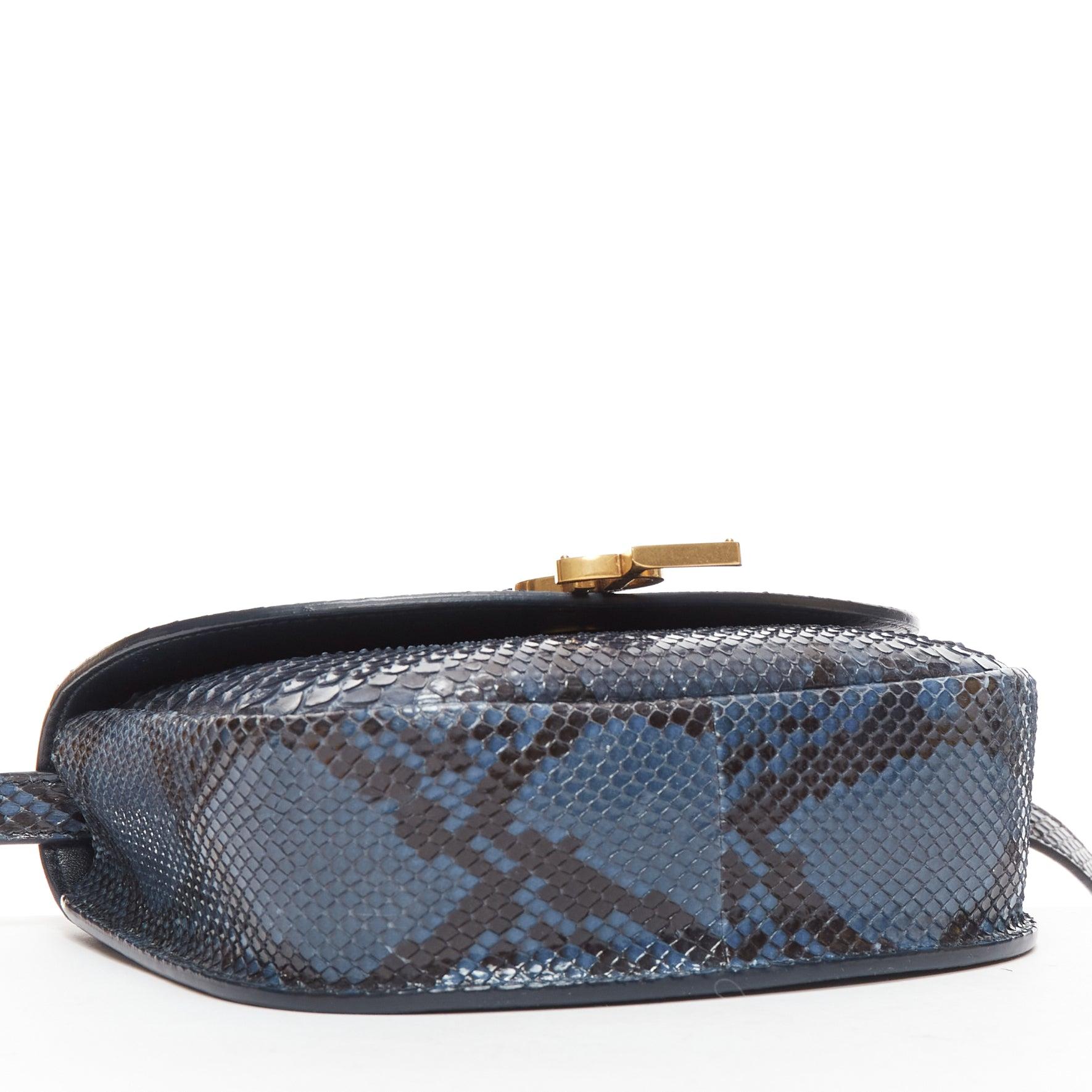 SAINT LAURENT Kaia blue scaled leather gold half moon crossbody satchel bag For Sale 3