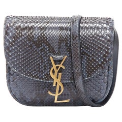 SAINT LAURENT Kaia blue scaled leather gold half moon crossbody satchel bag