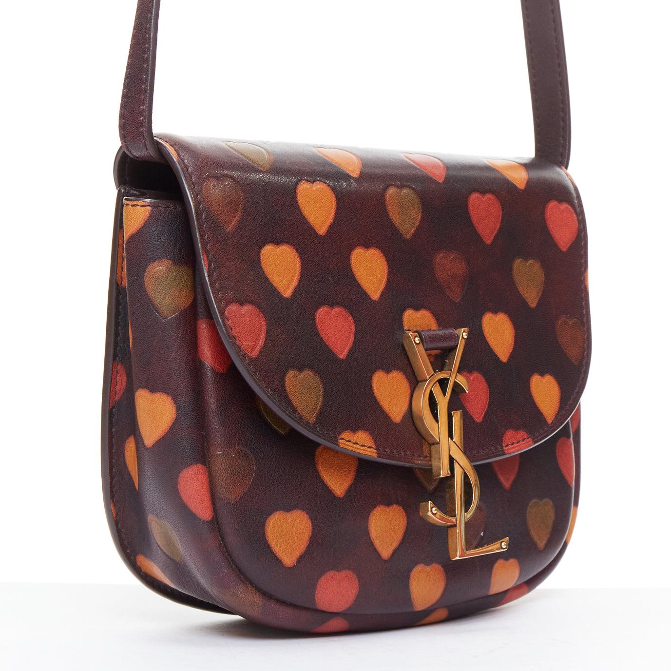 Brown SAINT LAURENT Kaia brown heart embossed print YSL crossbody bag For Sale