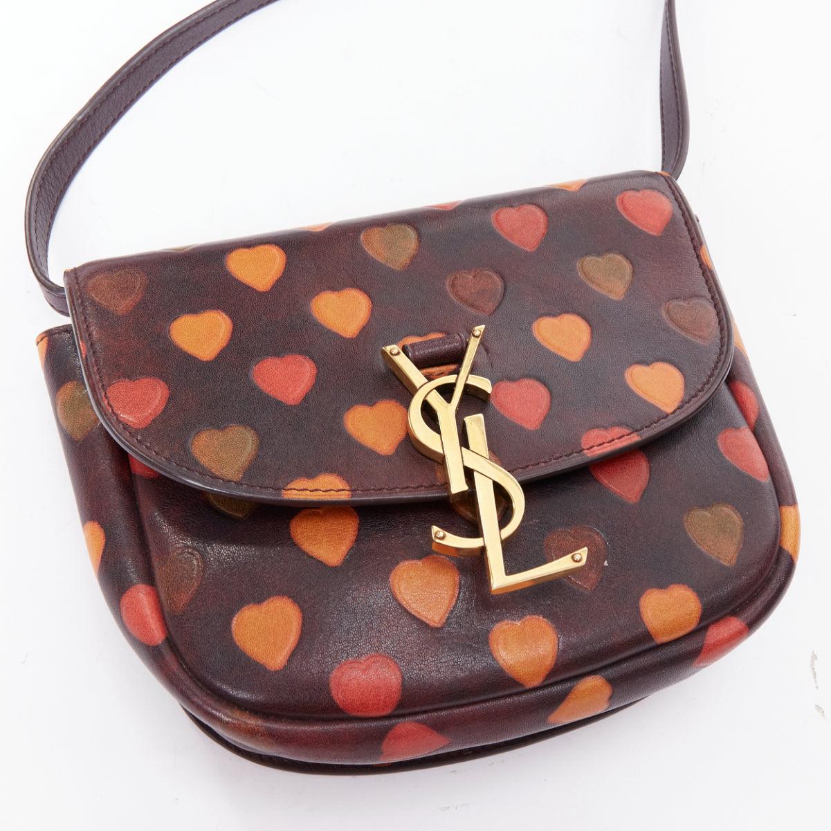 SAINT LAURENT Kaia brown heart embossed print YSL crossbody bag For Sale 3