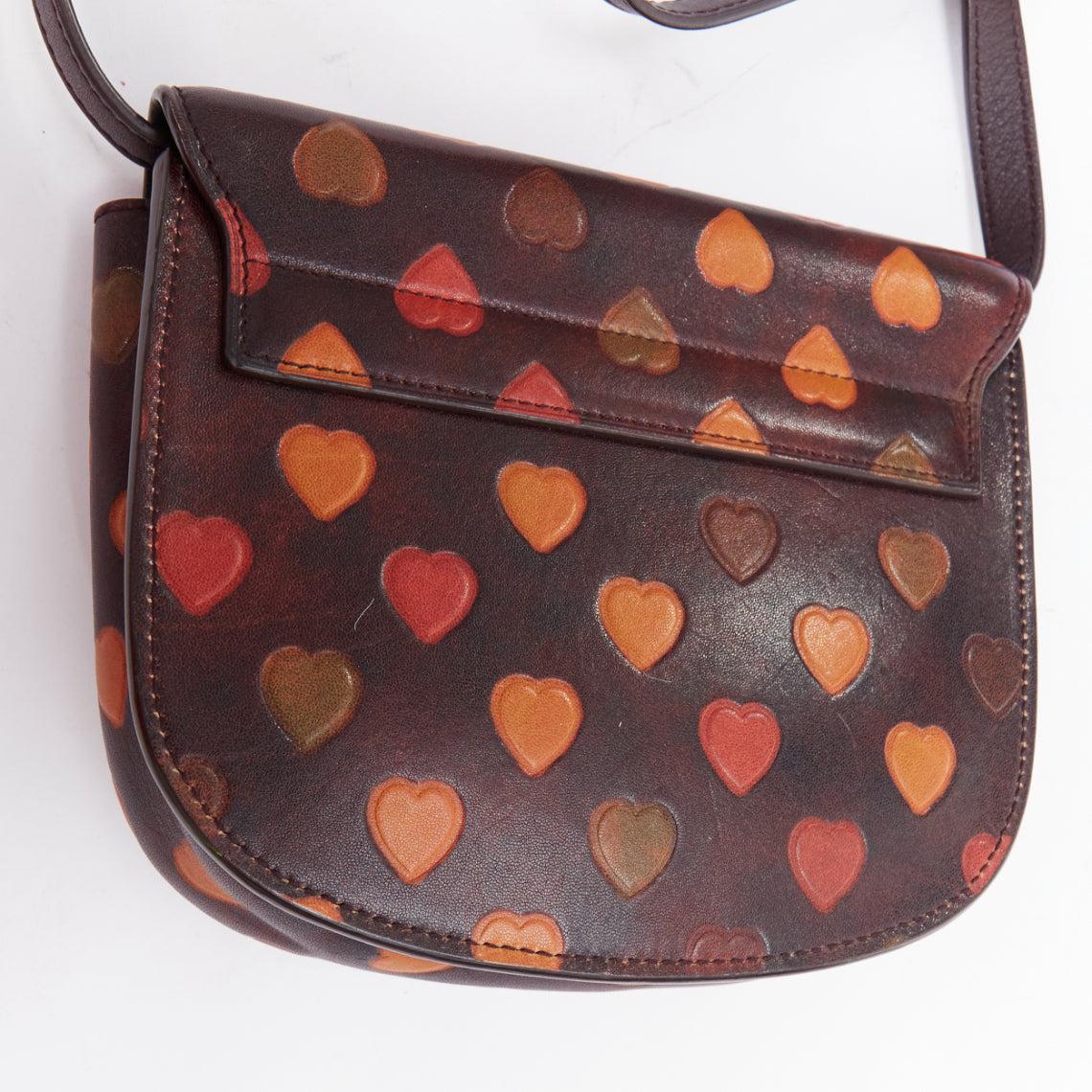 SAINT LAURENT Kaia brown heart embossed print YSL crossbody bag For Sale 5
