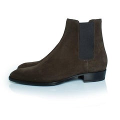 Saint Laurent, Kaki Chelsea-Stiefelette aus Wildleder