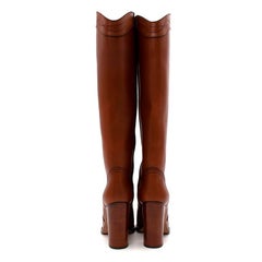 Saint Laurent Kate Brown Leather Knee High Boots 34.5